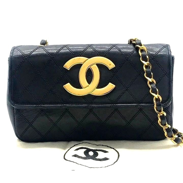 CHANEL CC Vintage Single Flap Bag Large Coco Quilted Chain Shoulder