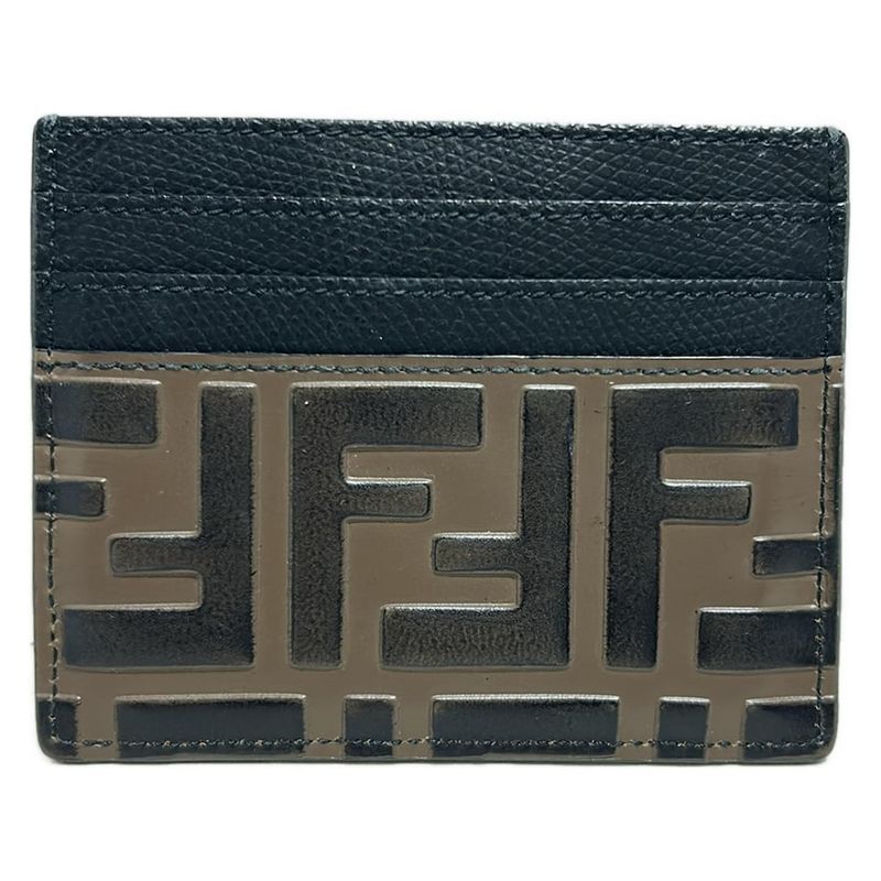 Fendi Card Case Zucca Pattern 8m0269 Dark Brown And Black Shape Stamped Leather