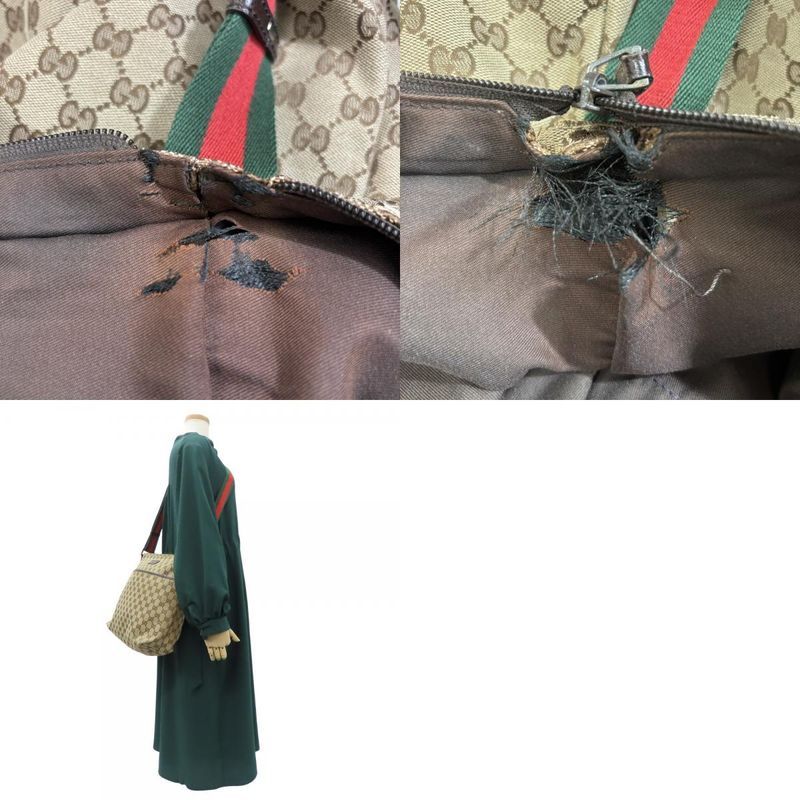 Gucci Shoulder Bag 189751 Shree Line GG Canvas Beige Silver Hardware Crossbody