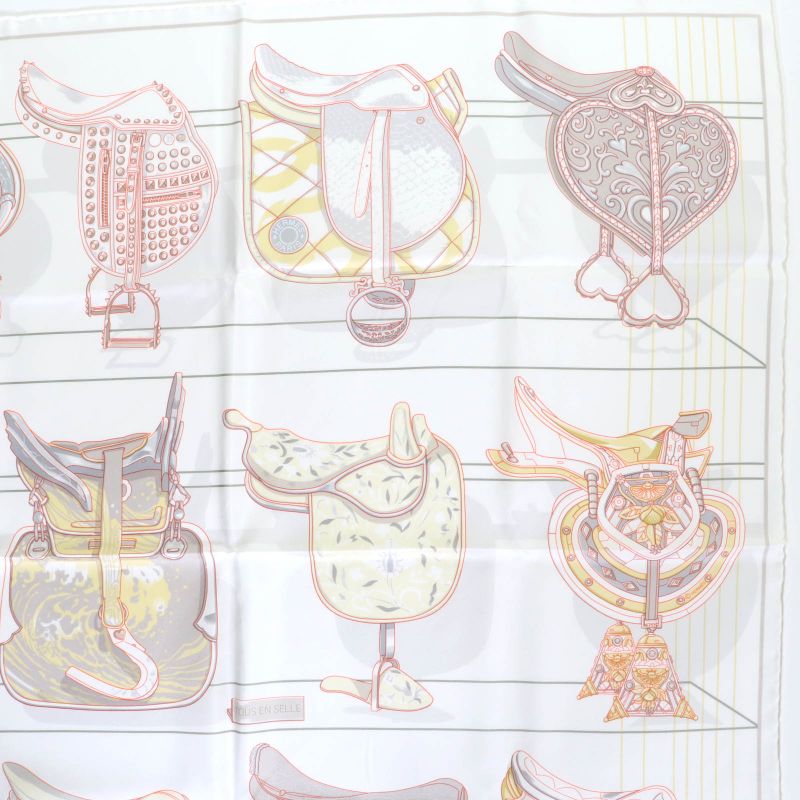 Hermes 2025 Carre Geant Carre 90 All In The Saddle 100% Silk White/jeanne