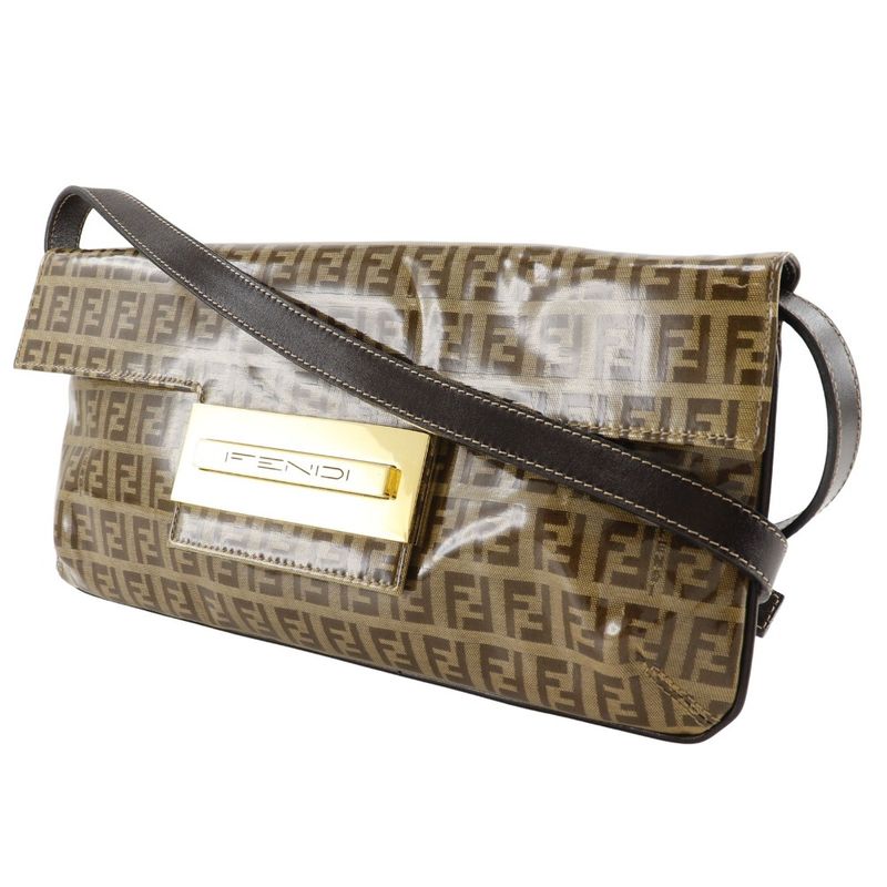 Fendi Mamma Bucket Zucchino 2WAY Clutch Vinyl Brown Women's Shoulder Bag