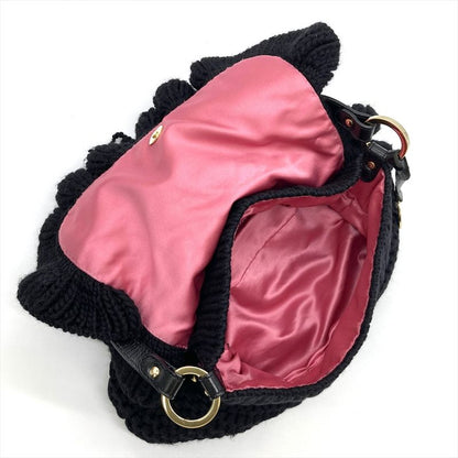 Fendi Handbag Wool Leather 8br445 Black With Charm Women