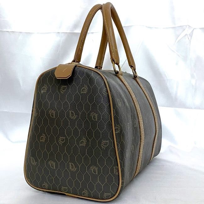 Christian Dior Boston Bag Gray Brown Honeycomb
