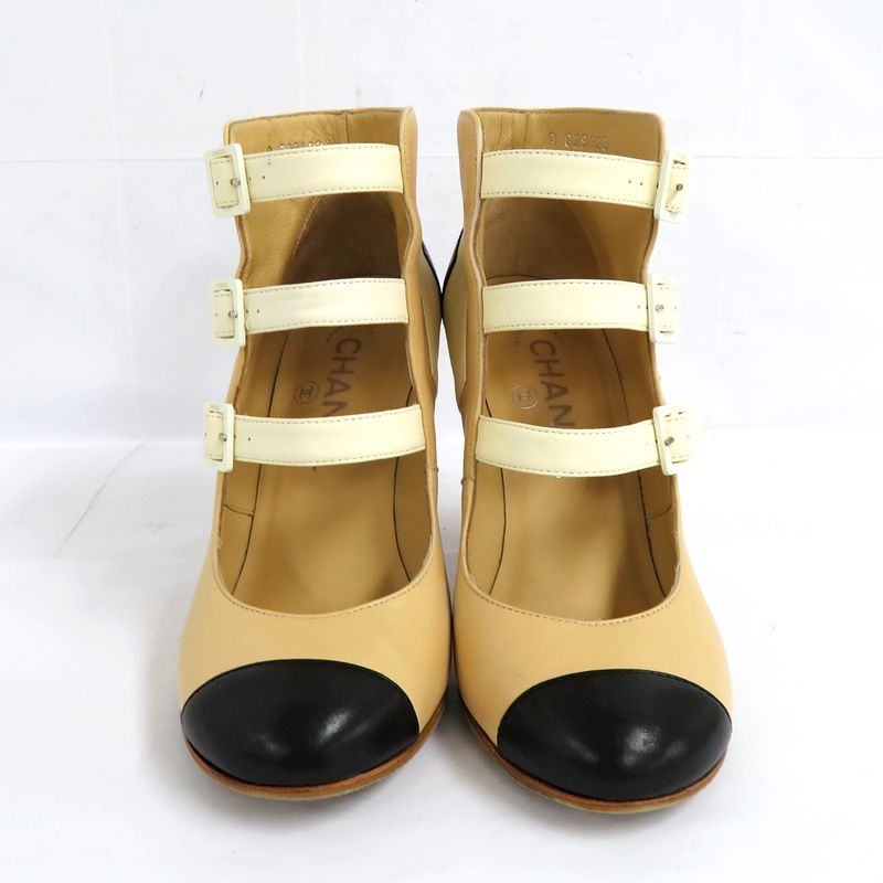 Chanel Shorts G29128 Ankle Strap Coco Mark 35.5 Beige X Black X White