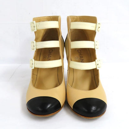 Chanel Shorts G29128 Ankle Strap Coco Mark 35.5 Beige X Black X White