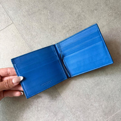 Bottega Veneta Money Clip Leather Bifold Wallet Intrecciato Bicolor Black Blue