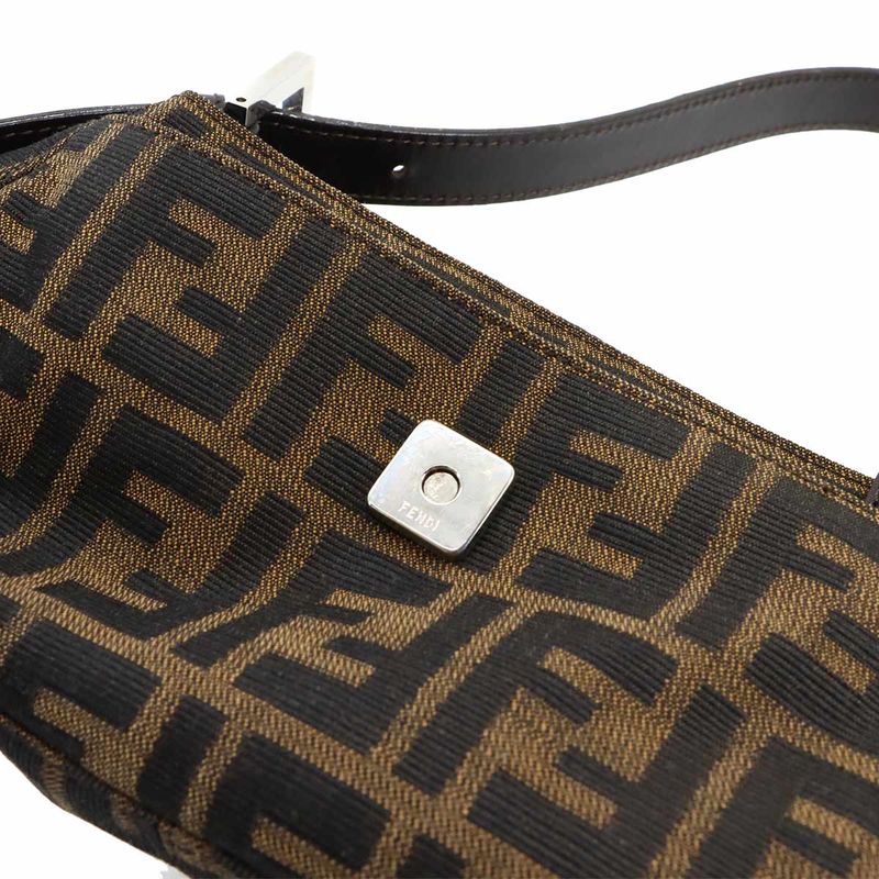 Exhibit Fendi Zucca Shoulder Bag Canvas Leather Brown 26723 Silver Hardware