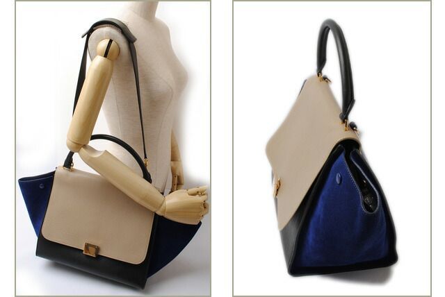 Celine Handbag Shoulder Bag Celine Trapeze 169543 Sand Beige Blue Black 2-way