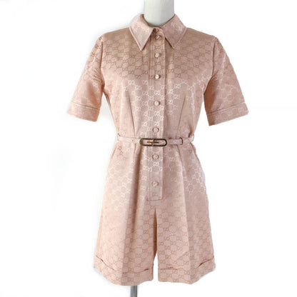 Gucci 691496 Cotton Rayon GG Pattern Belted Jumpsuit All-in-one Tunagi Pink 36