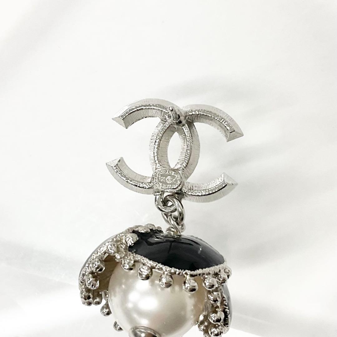 Chanel Earrings Coco Mark Rhinestone Pearl Flower Silver