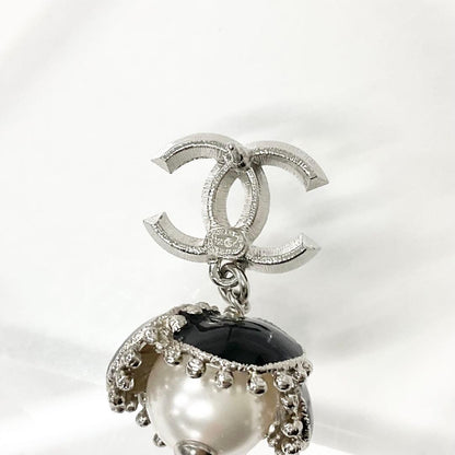 Chanel Earrings Coco Mark Rhinestone Pearl Flower Silver