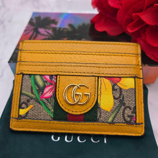 Gucci Era Put Card Case Sherry Line Flower Yellow