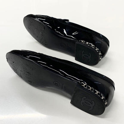 Chanel Patent Coco Mark Chain Loafers Black White