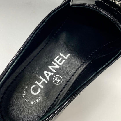 Chanel Patent Coco Mark Chain Loafers Black White