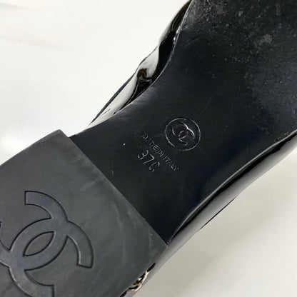 Chanel Patent Coco Mark Chain Loafers Black White