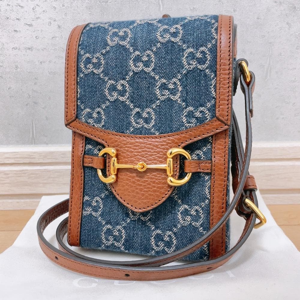 Gucci Horsebit Denim Shoulder Bag GG Mini