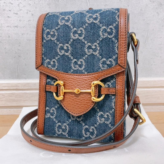 Gucci Horsebit Denim Shoulder Bag GG Mini