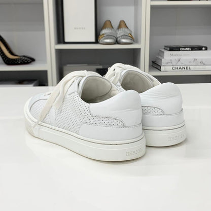 Hermes Day Leather Perforated Kelly Sneakers White — view 4