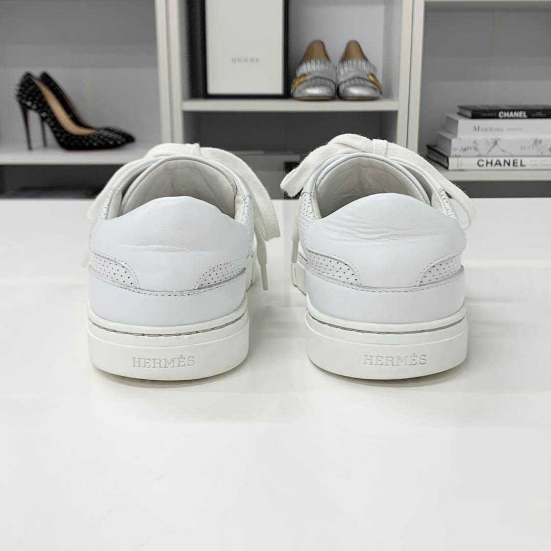 Hermes Day Leather Perforated Kelly Sneakers White — view 5