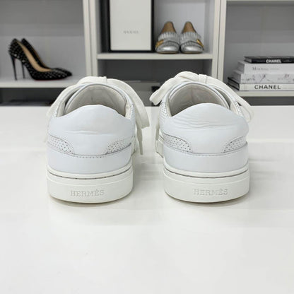 Hermes Day Leather Perforated Kelly Sneakers White — view 5