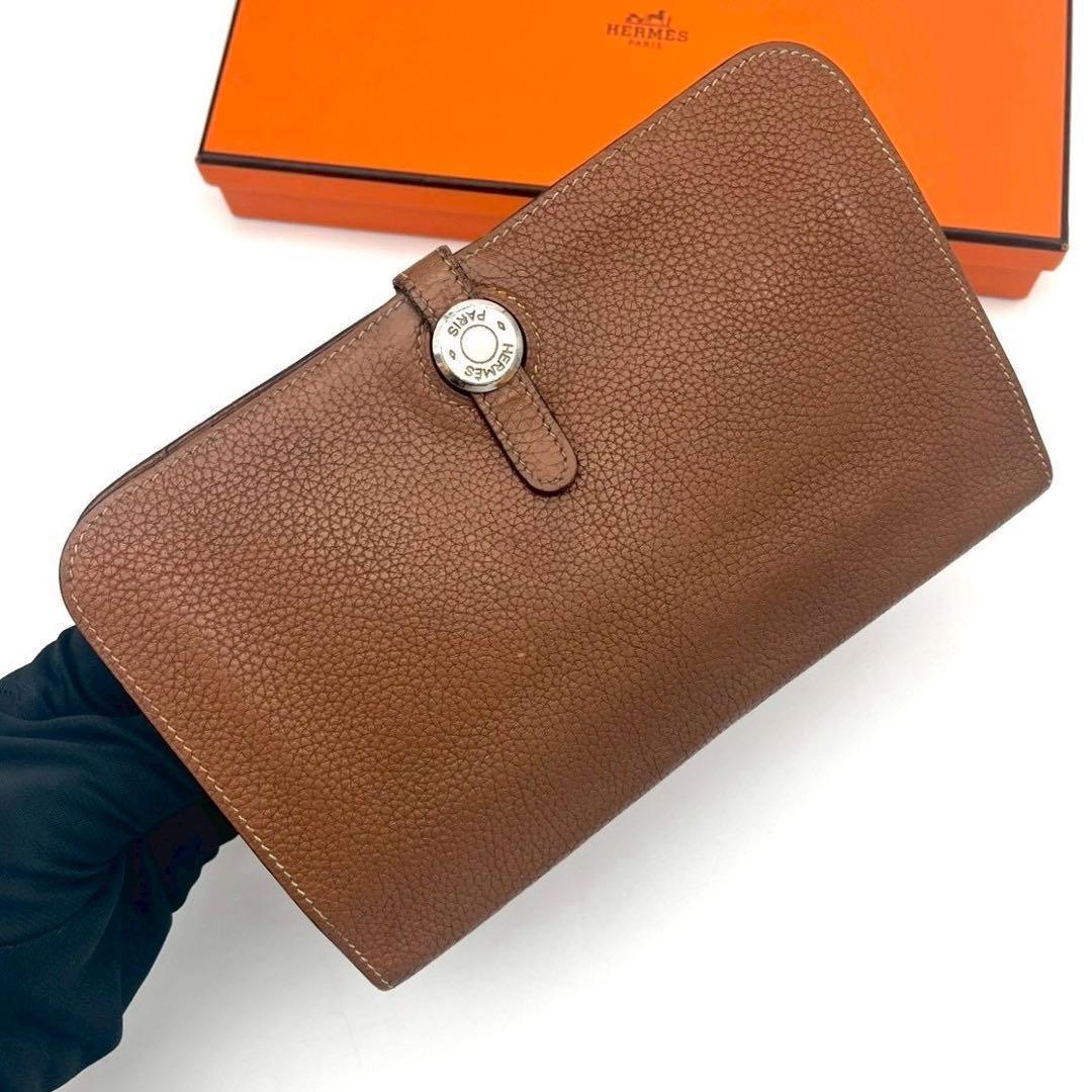Hermes Dogon GM Togo Wallet Gold Silver Leather