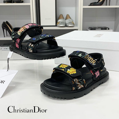 Dior Dio le Act Floral Pattern Embroidered Velcro Sandals