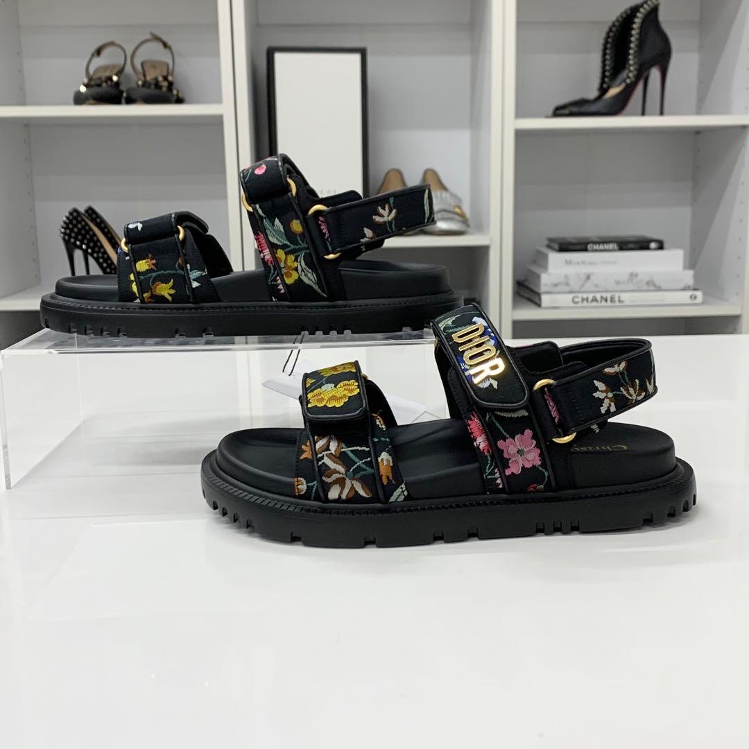 Dior Dio le Act Floral Pattern Embroidered Velcro Sandals — view 2