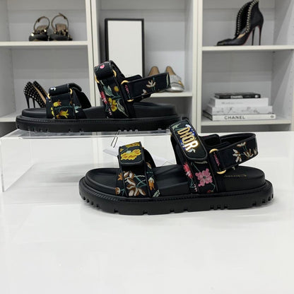 Dior Dio le Act Floral Pattern Embroidered Velcro Sandals — view 2