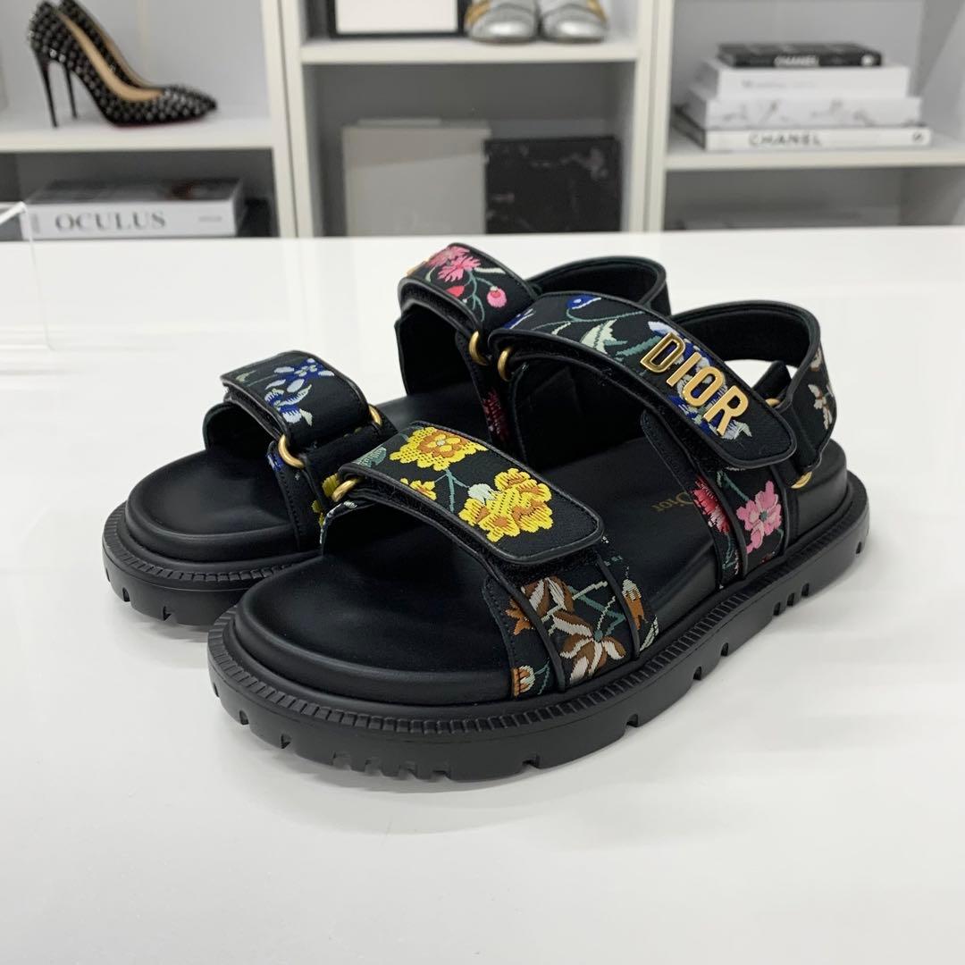 Dior Dio le Act Floral Pattern Embroidered Velcro Sandals — view 3