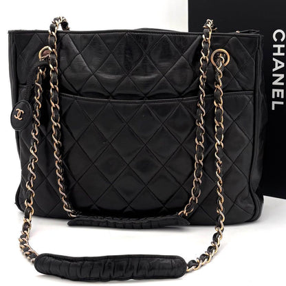 Chanel Quilted Tote Bag Chain Lambskin Black