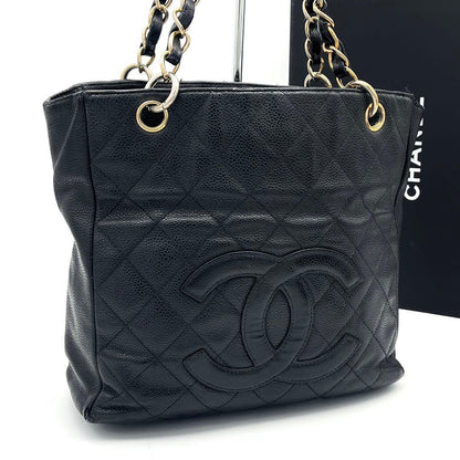 Chanel Quilted Petite Shopping Tote PST Caviar Leather Black