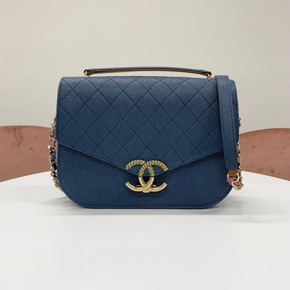 Chanel Half CC Logo Quilted Caviar Leather Shoulder Bag