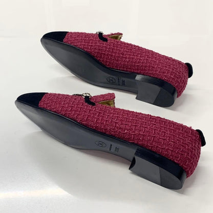Chanel Cocomark Tweed Suede Chain Charm Flat Shoes