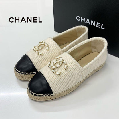 Chanel CC Logo Espadrille Fabric Leather Flat Shoes