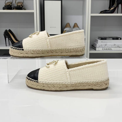 Chanel CC Logo Espadrille Fabric Leather Flat Shoes — view 3