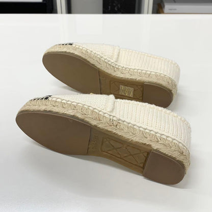 Chanel CC Logo Espadrille Fabric Leather Flat Shoes — view 6
