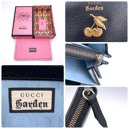 Gucci Garden Wallet Cherry Black Leather Zip Around — view 8