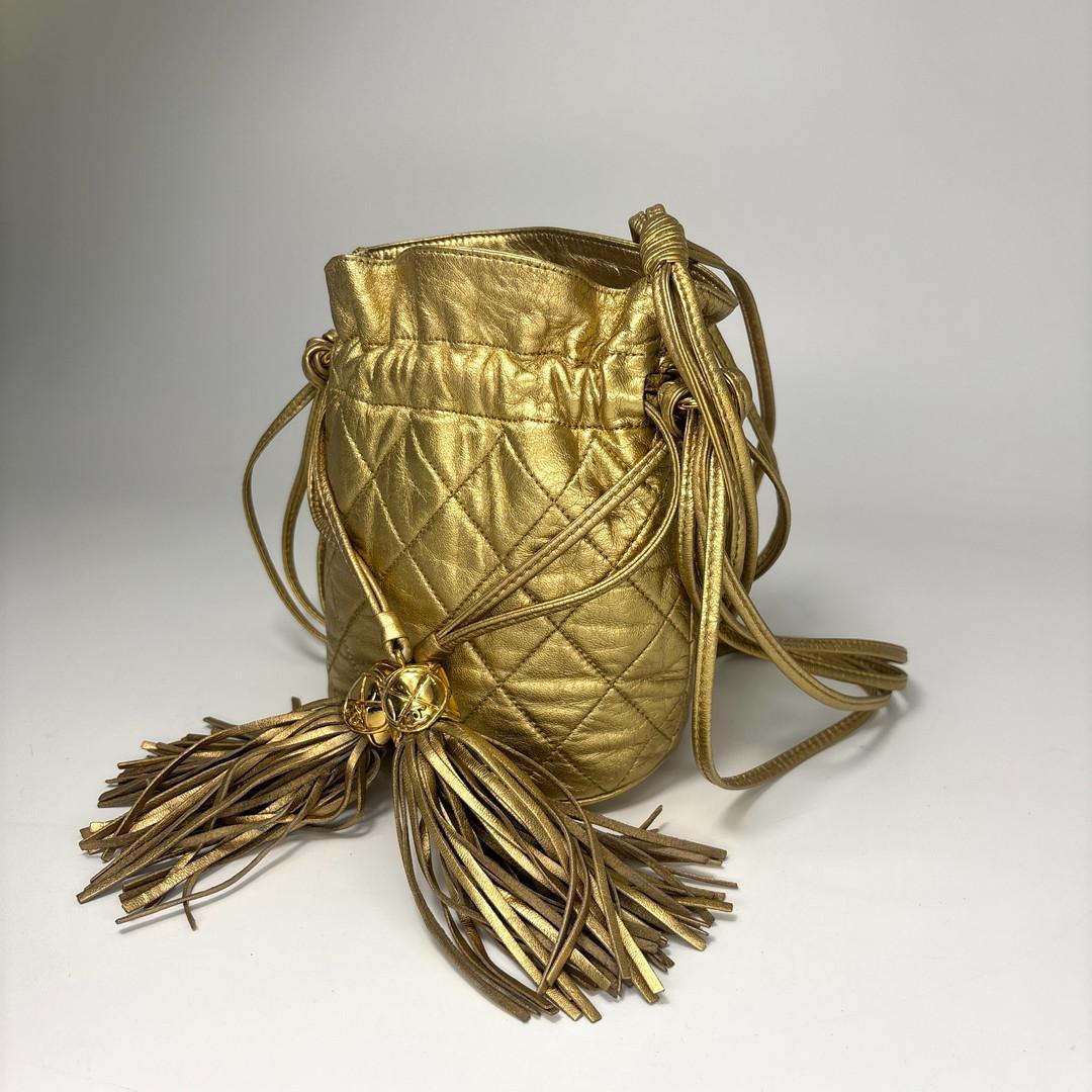 Chanel Super Drawstring Chain Shoulder Bag Lambskin Gold — view 2