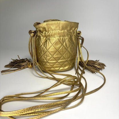 Chanel Super Drawstring Chain Shoulder Bag Lambskin Gold — view 5