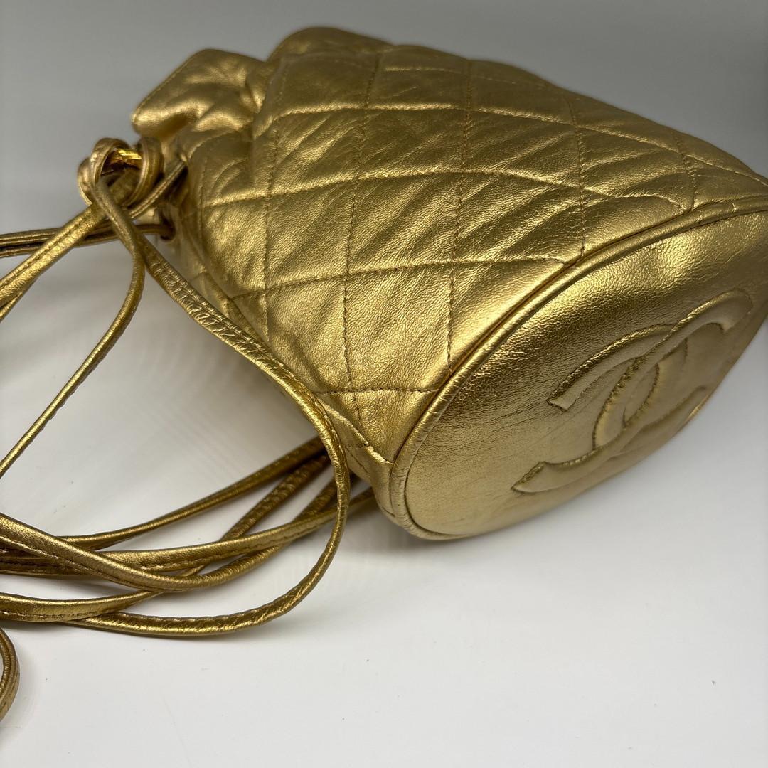 Chanel Super Drawstring Chain Shoulder Bag Lambskin Gold — view 6