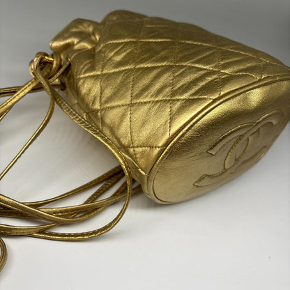Chanel Super Drawstring Chain Shoulder Bag Lambskin Gold — view 6