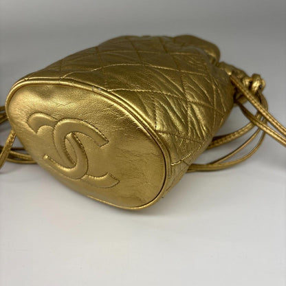 Chanel Super Drawstring Chain Shoulder Bag Lambskin Gold — view 7