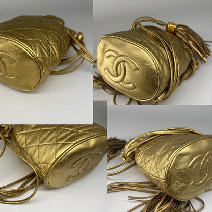 Chanel Super Drawstring Chain Shoulder Bag Lambskin Gold — view 8