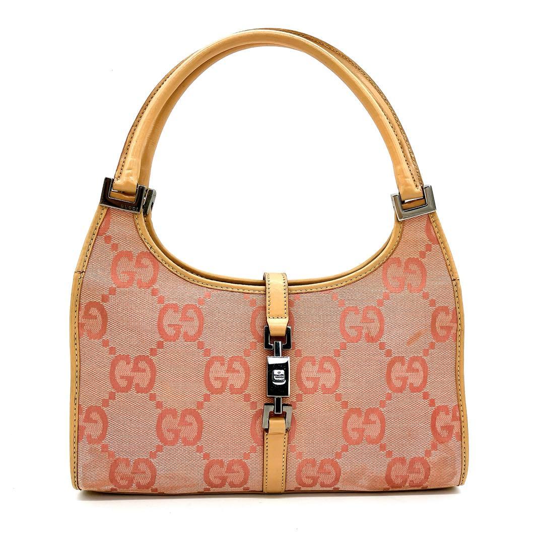 Gucci Jackie Handbag GG Canvas Pink Silver Hardware
