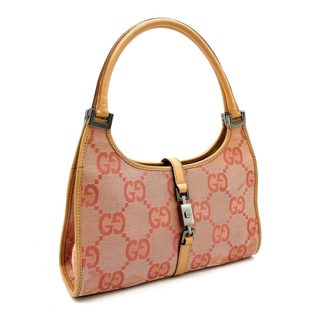 Gucci Jackie Handbag GG Canvas Pink Silver Hardware
