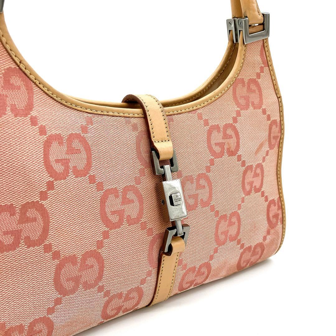Gucci Jackie Handbag GG Canvas Pink Silver Hardware