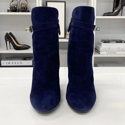 Hermes Jews Kelly Hardware Suede Short Boots Navy