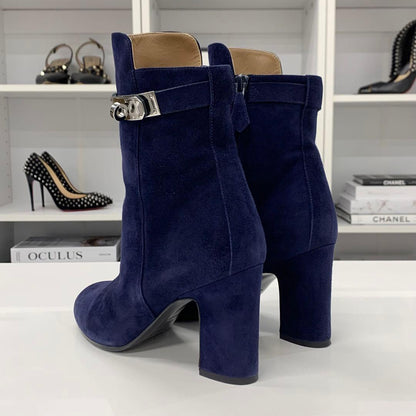 Hermes Jews Kelly Hardware Suede Short Boots Navy