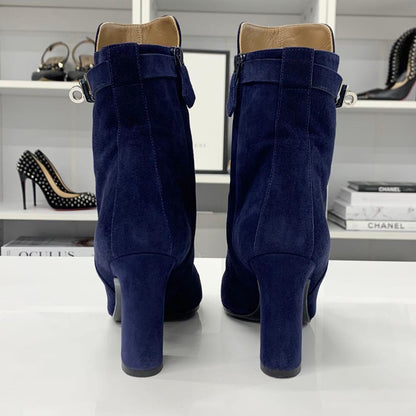 Hermes Jews Kelly Hardware Suede Short Boots Navy