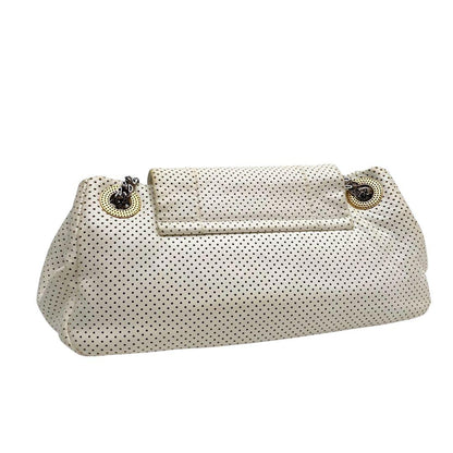 Chanel Leather Punching Chain Shoulder Hand Bag White